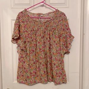Old Navy high neck short sleeve pink and orange floral top